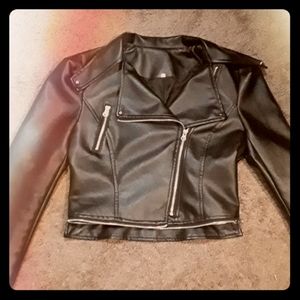 Black leather cropped jacket